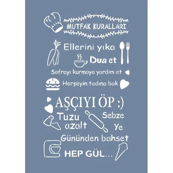 EHKR02 Mutfak Kuralları Stencil 25x35cm