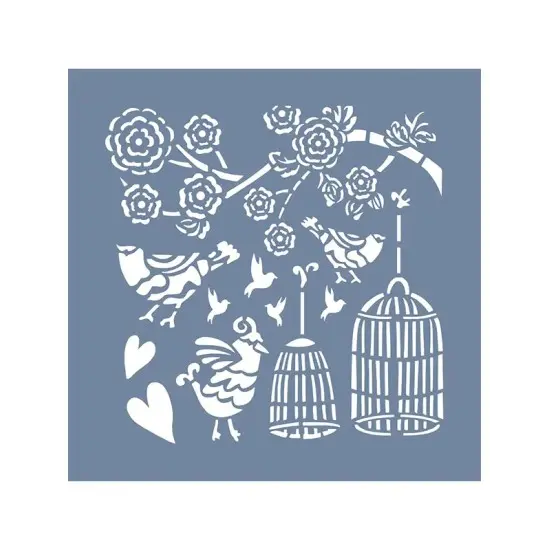 EHH82 Kuş ve Çiçek Stencil 40x40cm