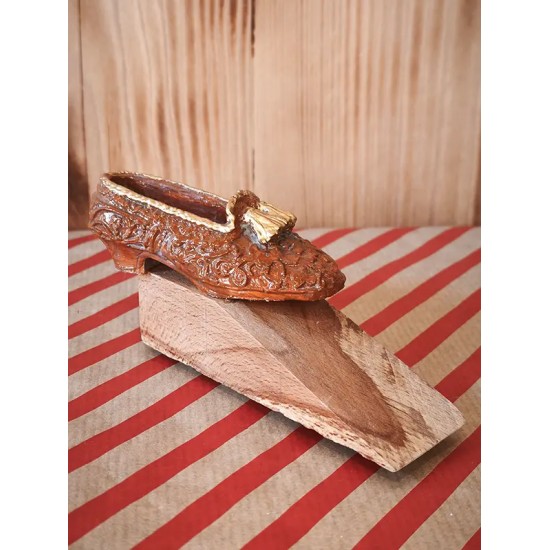 Atölye Tasarımı Vintage Ayakkabı Figürlü Ahşap Kapı Stoperi - 14 cm