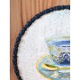 Atölye Tasarımı Lacivert Kenarlı Mavi Çini Desenli Fincan Tepsi - 29,5 cm