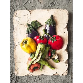 Atölye Tasarımı Patlıcanlı Sebze Kabartmalı Pano - 28 cm