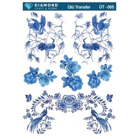 ÜT005 Kuş ve Çiçekler Diamond Craft Ütü Transfer Kağıdı 25x35cm