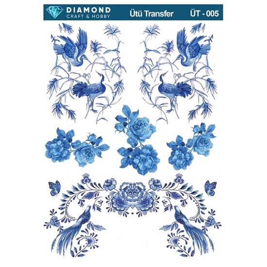 ÜT005 Kuş ve Çiçekler Diamond Craft Ütü Transfer Kağıdı 25x35cm