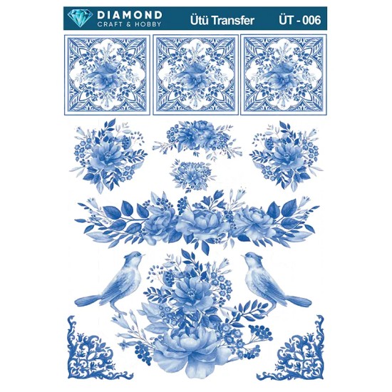 ÜT006 Kuş ve Çiçekler Diamond Craft Ütü Transfer Kağıdı 25x35cm