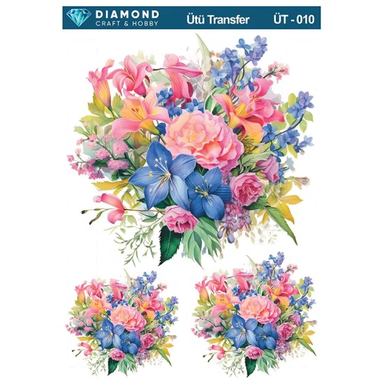 ÜT010 Çiçek Desenli Diamond Craft Ütü Transfer Kağıdı 25x35cm
