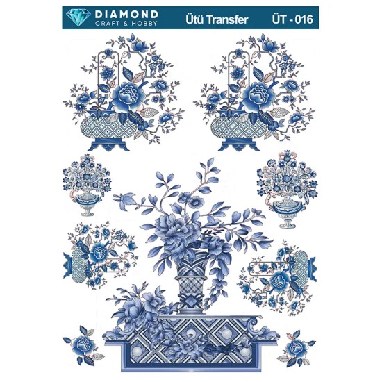 ÜT016 Çiçek Desenli Diamond Craft Ütü Transfer Kağıdı 25x35cm