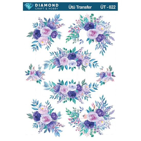 ÜT022 Çiçek Desenli Diamond Craft Ütü Transfer Kağıdı 25x35cm
