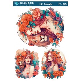 ÜT025 Aslan ve Kadın Diamond Craft Ütü Transfer Kağıdı 25x35cm