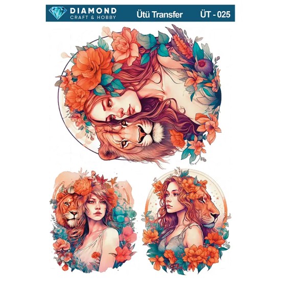 ÜT025 Aslan ve Kadın Diamond Craft Ütü Transfer Kağıdı 25x35cm