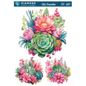 ÜT027 Çiçek Desenli Diamond Craft Ütü Transfer Kağıdı 25x35cm