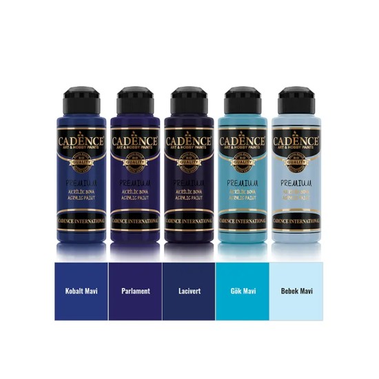 5x120 Premium Akrilik Boya Seti - Derin Deniz ve Gökyüzü Mavi  Renkleri