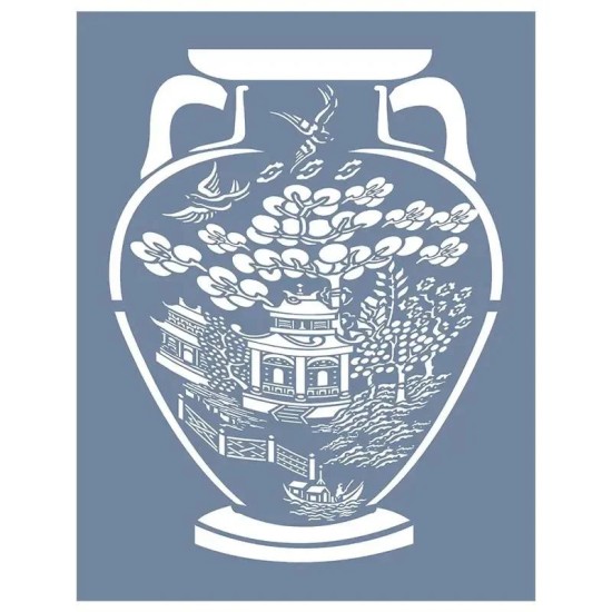 EHBL01 Blue Blanc Vazo Desen Stencil 35x45cm