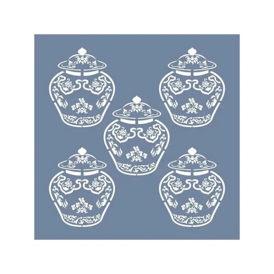 EHBL05 Blue Blanc Vazo Desen Stencil 45x45cm