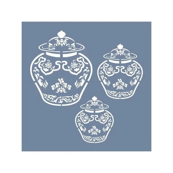 EHBL08 Blue Blanc Vazo Desen Stencil 45x45cm