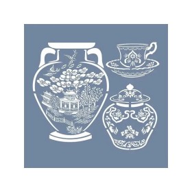 EHBL09 Blue Blanc Vazo Desen Stencil 45x45cm
