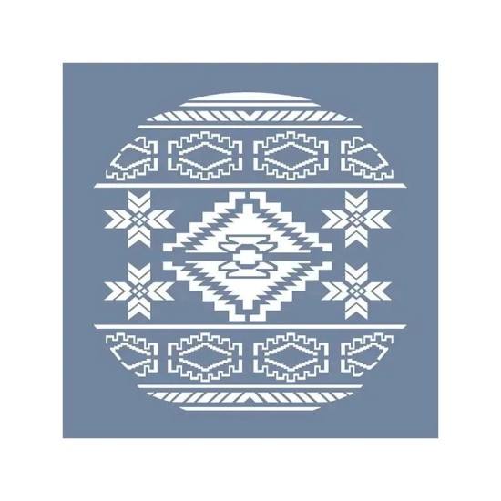 EHBL14 Blue Blanc Kilim Desen Stencil 40x40cm