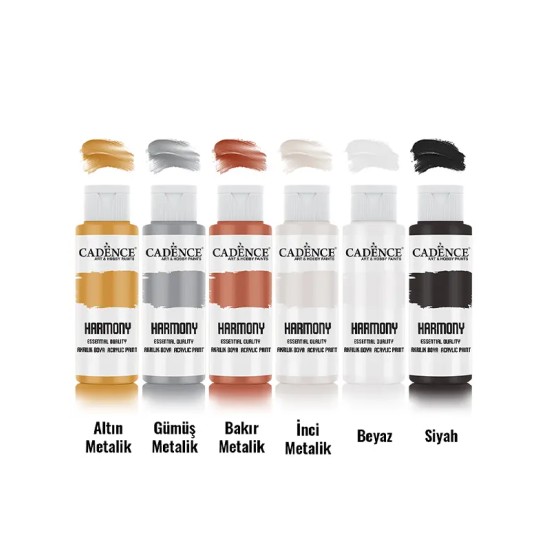 6x120ML Harmony Akrilik Boya - Işıltılı Metalik & Kontrast Seti