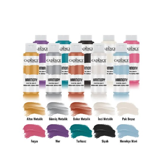 10x120ML Harmony Akrilik Boya - Ultra Parlak ve Metalik Koleksiyonu