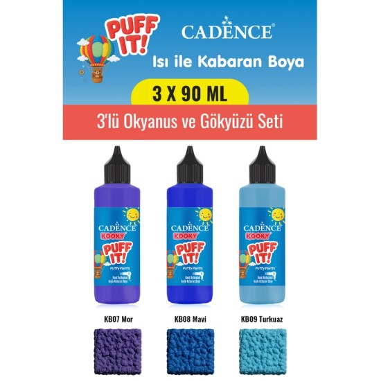 3X90ML Kooky Puff It Kabaran Boya 3'lü Okyanus ve Gökyüzü Seti