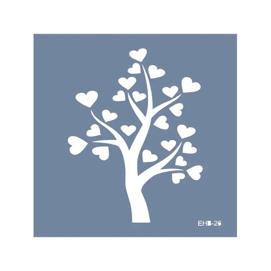 Evimde Hobi EHB26 Kalpli Ağaç Desen Stencil 60x60cm | Evimde Hobi