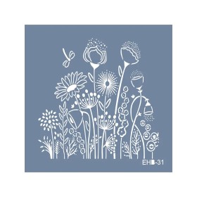 Evimde Hobi EHB31 Kır Çiçekleri Desen Stencil 20x20cm | Evimde Hobi