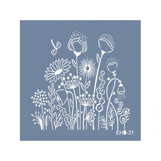 Evimde Hobi EHB31 Kır Çiçekleri Desen Stencil 20x20cm | Evimde Hobi