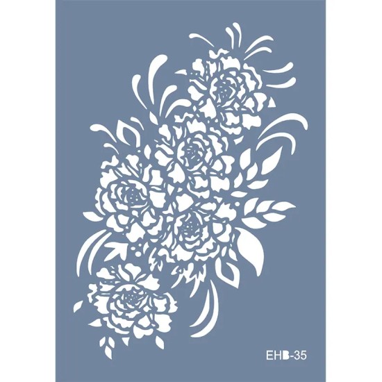Evimde Hobi EHB35 Gül Buketi Desen Stencil 25x35cm | Evimde Hobi