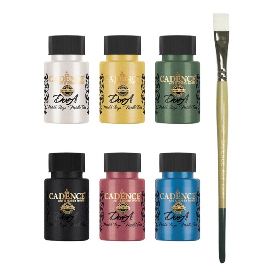 6X50ML Cadence 6'lı Dora Metalik Boya Seti + Düz Kesik Fırça
