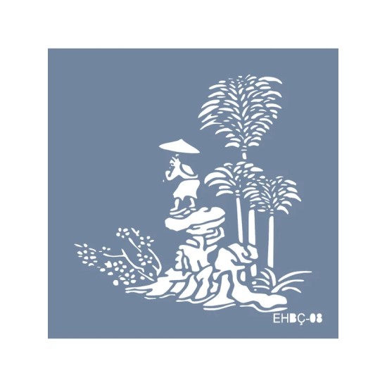 Evimde Hobi EHBÇ08 Japon Bahçesi Desen Stencil 20x20cm | Evimde Hobi