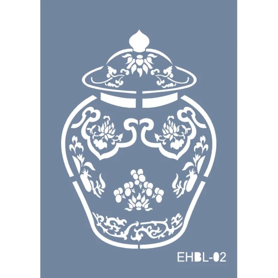Evimde Hobi EHBL02 Blue Blanc Vazo Desen Stencil 21x30cm | Evimde Hobi