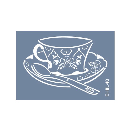 Evimde Hobi EHBL03 Blue Blanc Fincan Desen Stencil 25x35cm | Evimde Hobi