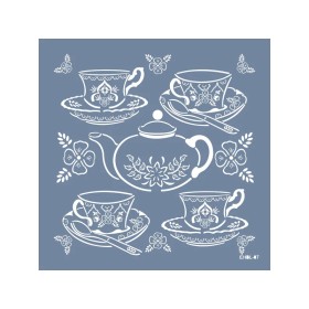 Evimde Hobi EHBL07 Blue Blanc Çaydanlık Seti Desen Stencil 45x45cm | Evimde Hobi