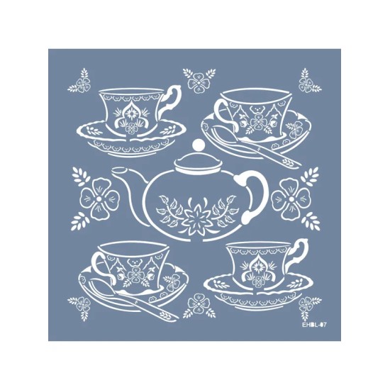 Evimde Hobi EHBL07 Blue Blanc Çaydanlık Seti Desen Stencil 45x45cm | Evimde Hobi