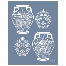 Evimde Hobi EHBL10 Blue Blanc Vazo Desen Stencil 35x45cm | Evimde Hobi