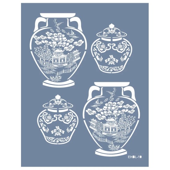 Evimde Hobi EHBL10 Blue Blanc Vazo Desen Stencil 35x45cm | Evimde Hobi