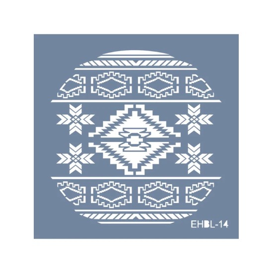 Evimde Hobi EHBL14 Blue Blanc Kilim Desen Stencil 60x60cm | Evimde Hobi