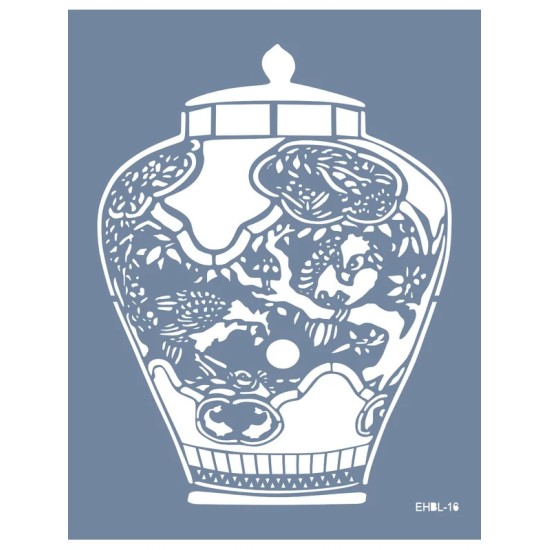 Evimde Hobi EHBL16 Blue Blanc Vazo Desen Stencil 35x45cm | Evimde Hobi