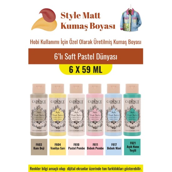 6X59ML Style Mat Kumaş Boyası - Soft Pastel Dünyası Seti