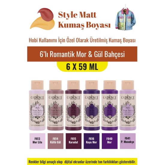 6X59ML Style Mat Kumaş Boyası - Romantik Mor & Gül Bahçesi Seti