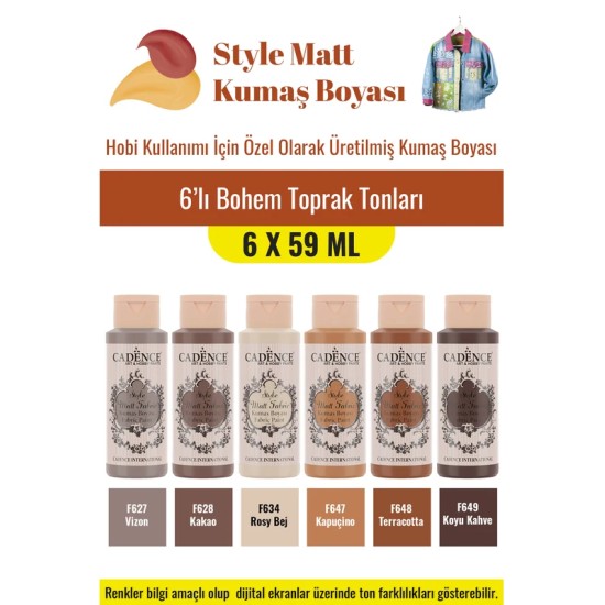 6X59ML Style Mat Kumaş Boyası - Bohem Toprak Tonları Seti