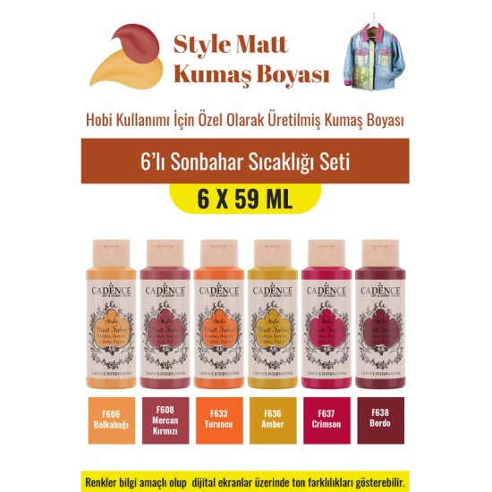 6X59ML Style Mat Kumaş Boyası - Sonbahar Sıcaklığı Seti