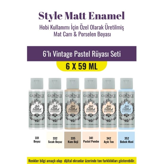 6X59ML Enamel Mat Cam Porselen Boyası - Vintage Pastel Rüyası Seti