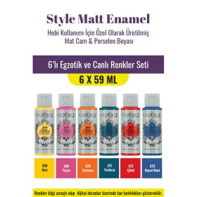 6X59ML Enamel Mat Cam Porselen Boyası - Egzotik ve Canlı Renkler Seti