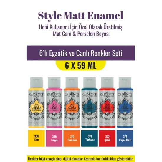 6X59ML Enamel Mat Cam Porselen Boyası - Egzotik ve Canlı Renkler Seti