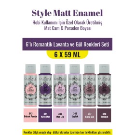 6X59ML Enamel Mat Cam Porselen Boyası - Romantik Lavanta ve Gül Renkleri Seti
