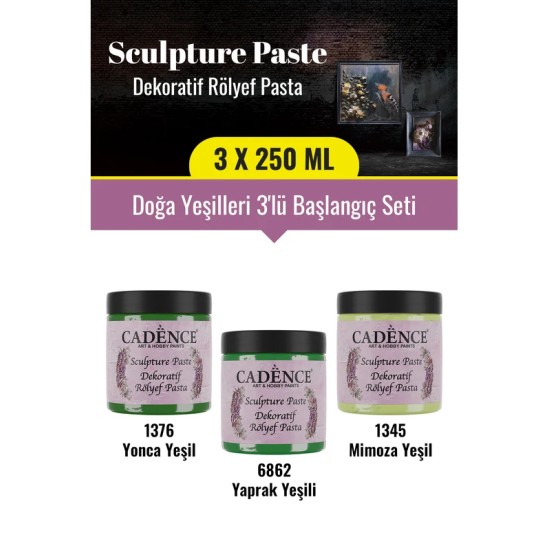 3x250ML Sculpture Dekoratif Rölyef Pasta - Doğa Yeşilleri 3'lü Başlangıç Seti