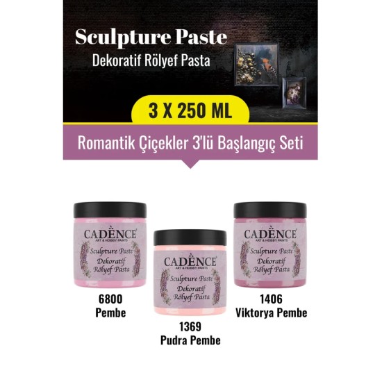 3x250ML Sculpture Dekoratif Rölyef Pasta - Romantik Çiçekler 3'lü Başlangıç Seti