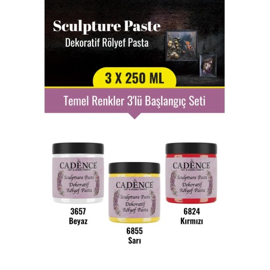 3x250ML Sculpture Dekoratif Rölyef Pasta - Temel Renkler 3'lü Başlangıç Seti