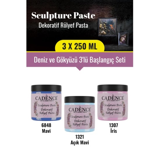 3x250ML Sculpture Dekoratif Rölyef Pasta - Deniz ve Gökyüzü 3'lü Başlangıç Seti
