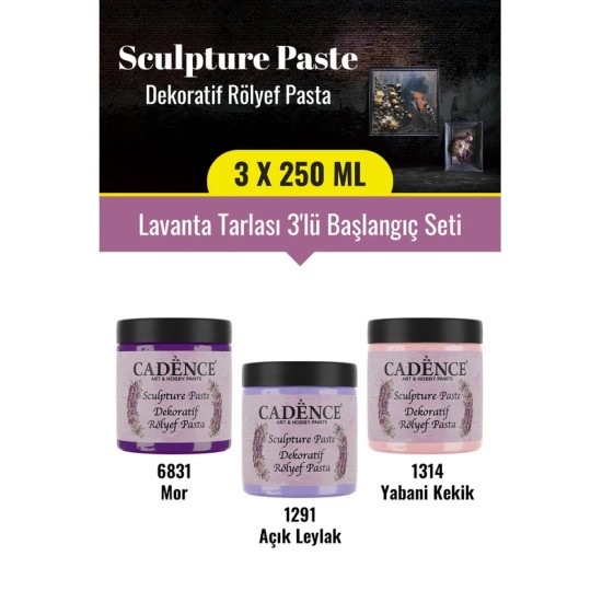 3x250ML Sculpture Dekoratif Rölyef Pasta - Lavanta Tarlası 3'lü Başlangıç Seti